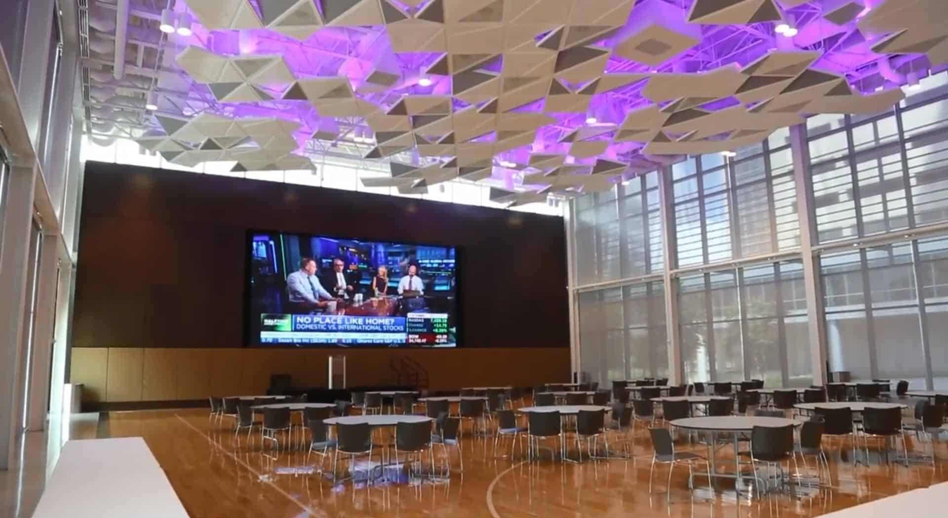 Colorful fiber optic lighting in a conference room