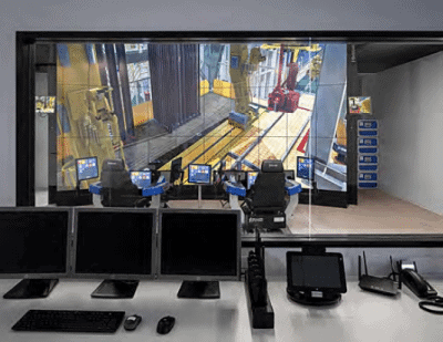View of an crane training simulator from the training control room