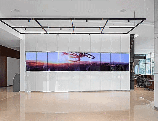 Video wall in a large office's reception area