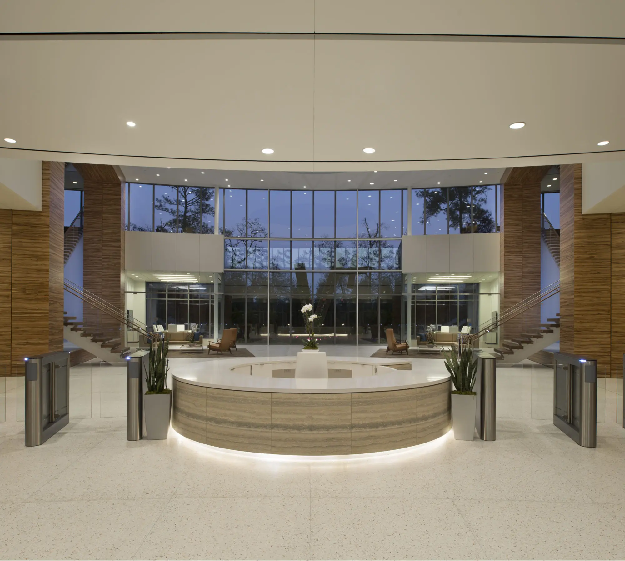 Interior security check point at a corporate office.