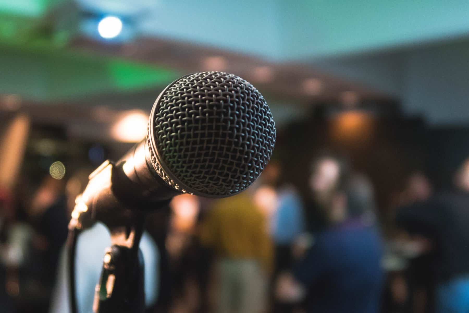 microphone on stage at a conference
