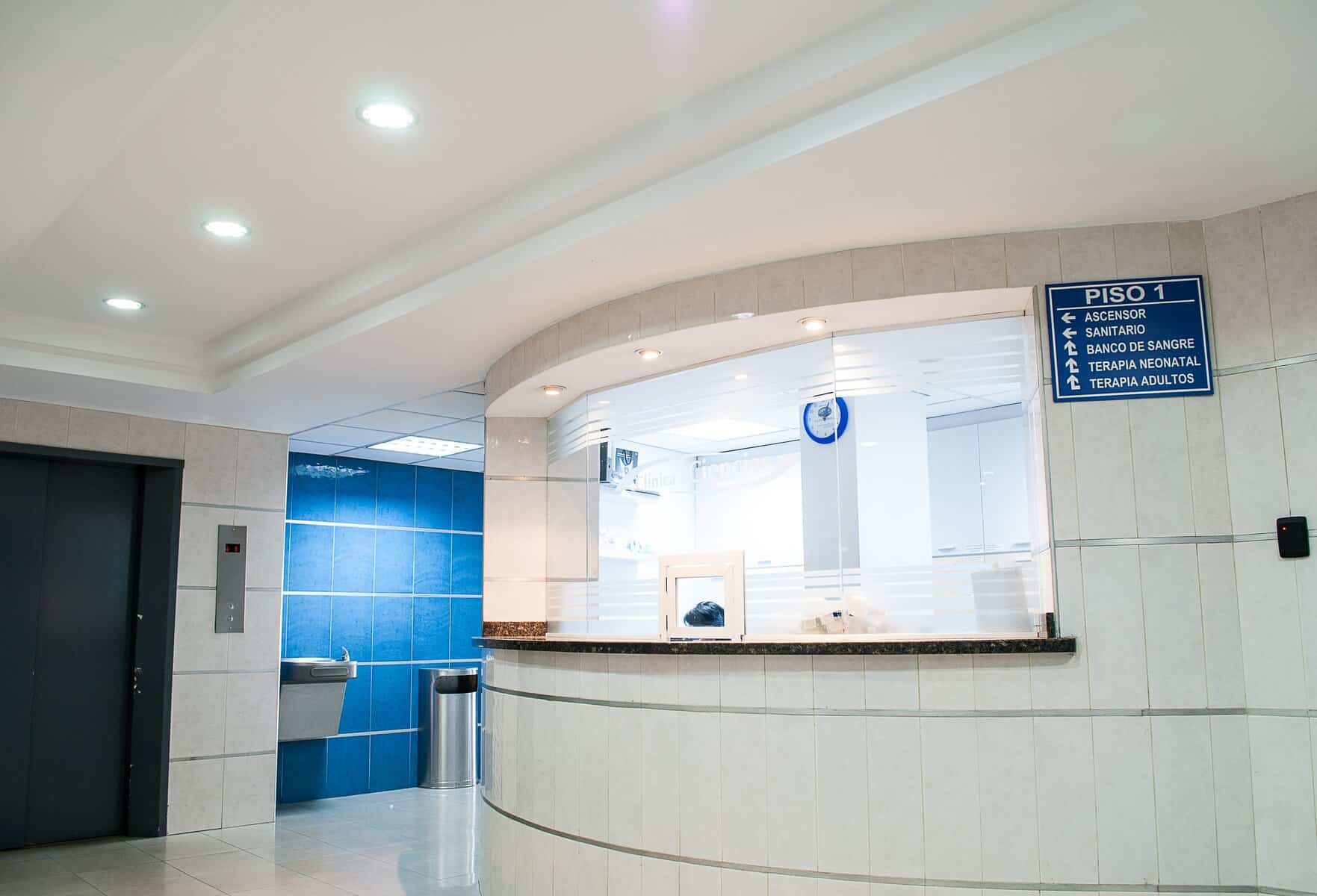 Front desk at a hospital serving as a hospital security check point.