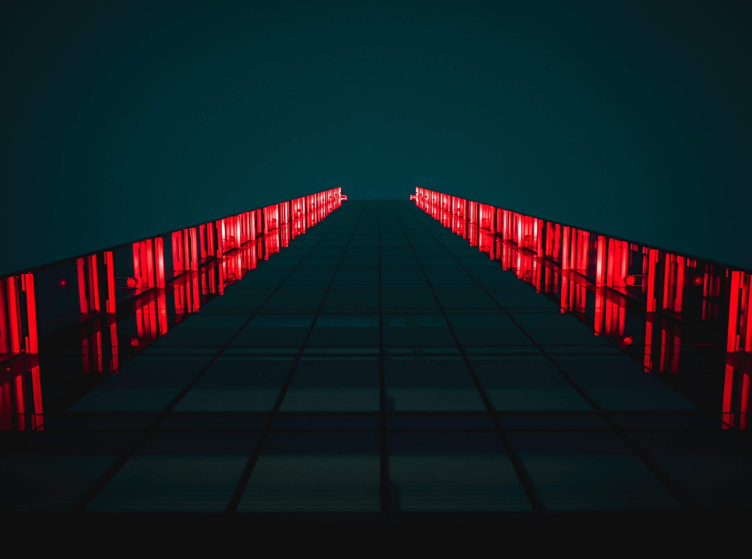 Edge data center with red lighting.